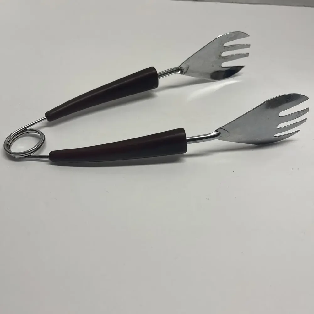 Vintage Brown Bakelite Ice or Salad Claw Tongs Chrome Plated Kitchen Barware